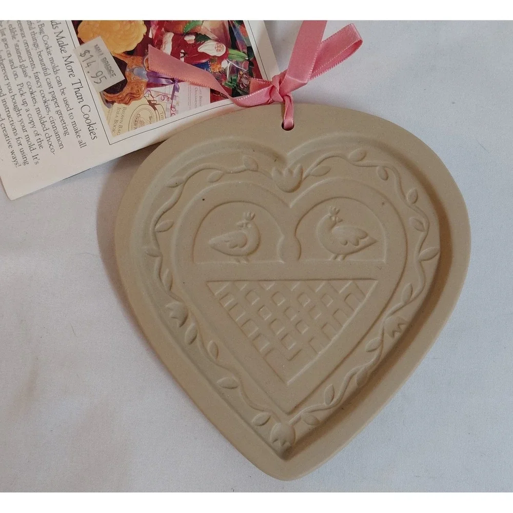 Brown Bag Cookie Art 1993 Heart Love Birds Stoneware Cookie Mold w/ Recipe Book